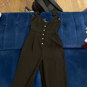 Button front jumpsuit with ruffle straps